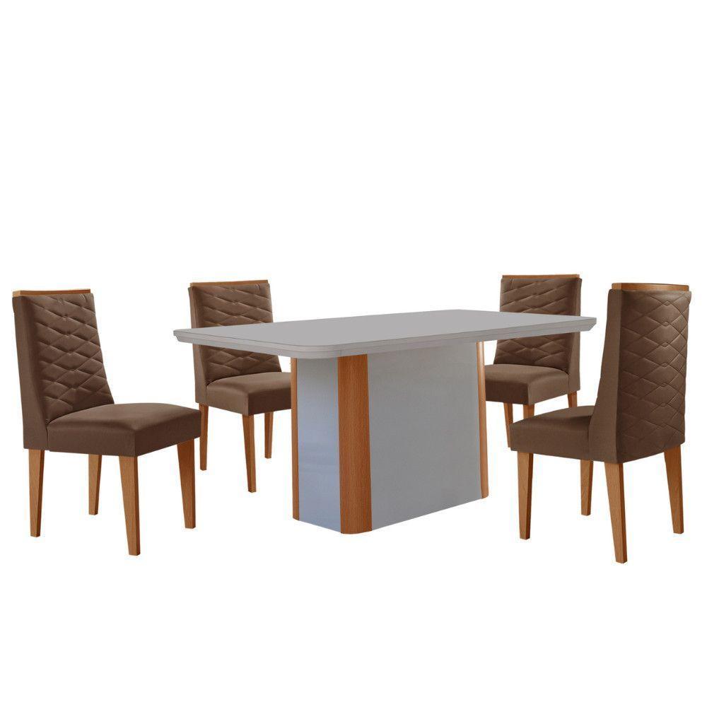 Mesa De Jantar Isadora 120cm Tampo Mdf Com Vidro Veludo Marrom Off White Naturale Serigrafia Off - 2