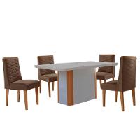 Mesa De Jantar Isadora 120cm Tampo Mdf Com Vidro Veludo Marrom Off White Naturale Serigrafia Off - 2