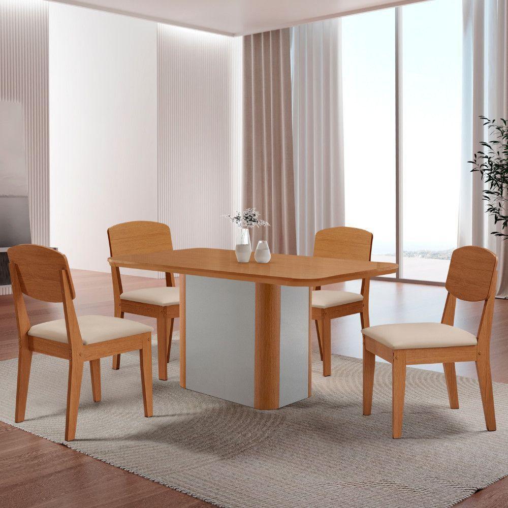 Mesa De Jantar Isadora 120cm Tampo Mdf Laminado Veludo Creme Naturale Off White - 1