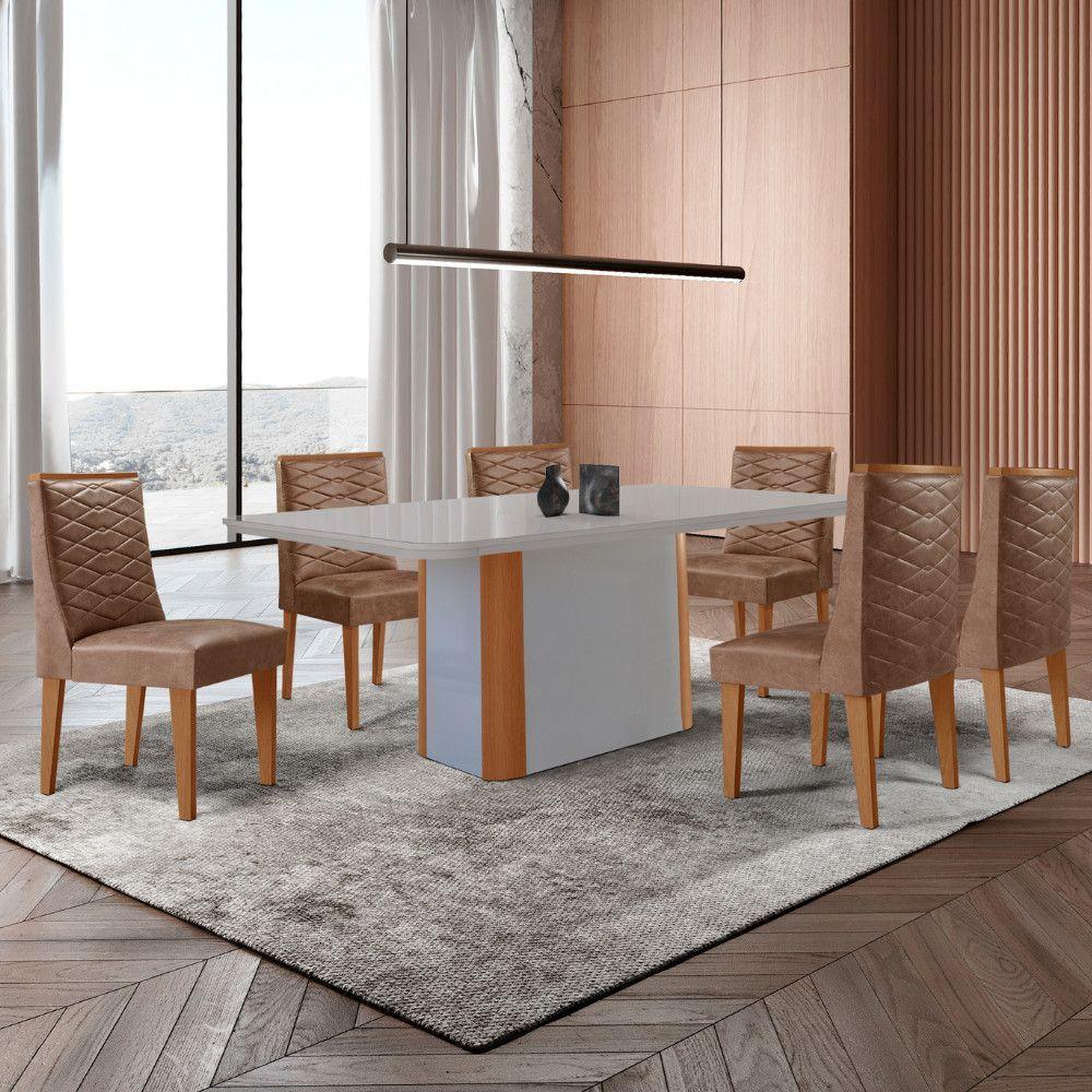 Mesa De Jantar Isadora 180cm Tampo Mdf Vidro Com 6 Cadeiras Tork Naturale Serigrafia Off White - 1