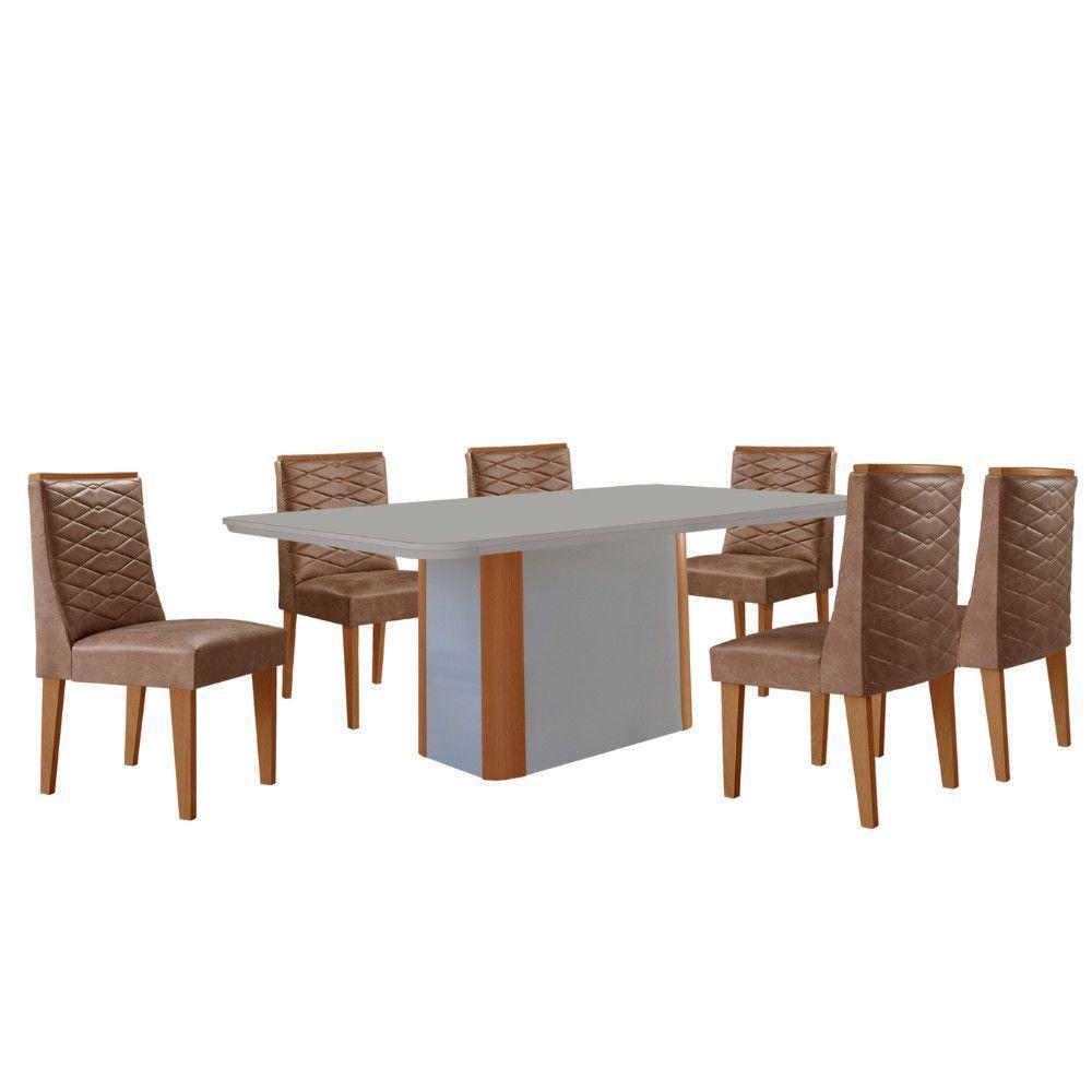 Mesa De Jantar Isadora 180cm Tampo Mdf Vidro Com 6 Cadeiras Tork Naturale Serigrafia Off White - 2
