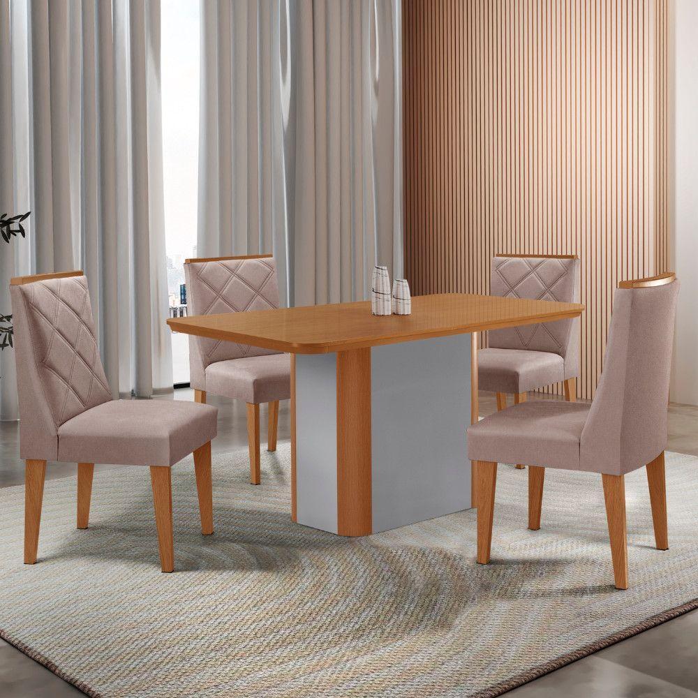 Mesa De Jantar Isadora 120 Tampo Mdf Laminado 4 Cadeiras Isadora Linho Capuccino Naturale Off White - 1