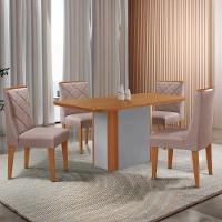 Mesa De Jantar Isadora 120 Tampo Mdf Laminado 4 Cadeiras Isadora Linho Capuccino Naturale Off White - 1