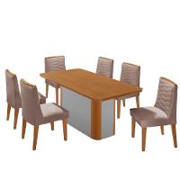 Mesa De Jantar Isadora 180cm Tampo Mdf Laminado Linho Capuccino Naturale Off White - 2