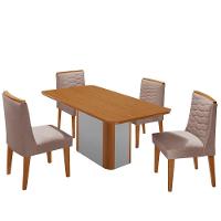 Mesa De Jantar Isadora 120cm Tampo Mdf Laminado 4 Cadeiras Eloise Linho Capuccino Naturale Off White - 2