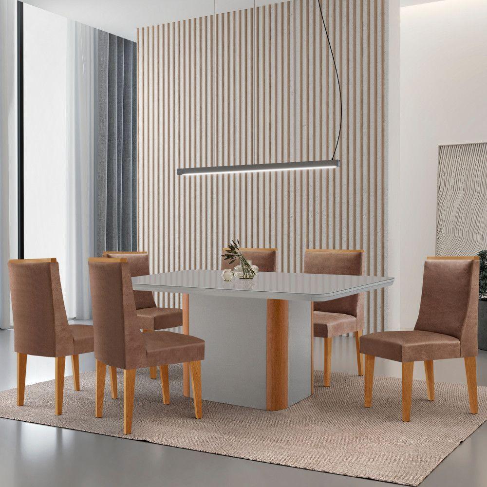 Mesa De Jantar Isadora 180cm Tampo Mdf Vidro Com 6 Cadeiras Tork Naturale Serigrafia Off White - 1