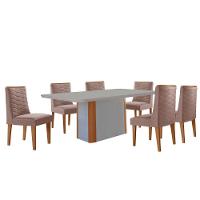 Mesa De Jantar Isadora 180cm Tampo Mdf Vidro Com 6 Cadeiras Linho Capuccino Off Naturale Serigrafia - 2