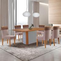 Mesa De Jantar Isadora 180cm Tampo Mdf Laminado 6 Cadeiras Andes Linho Capuccino Tork Naturale Off White - 1