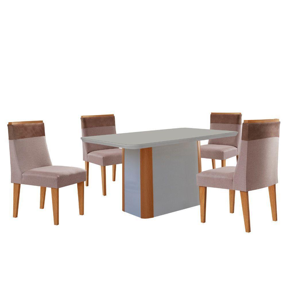 Mesa De Jantar Isadora 120cm Tampo Mdf Vidro Com 4 Cadeiras Linho Capuccino Tork Off White Naturale Serigrafia - 2