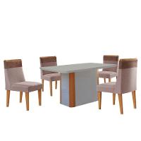 Mesa De Jantar Isadora 120cm Tampo Mdf Vidro Com 4 Cadeiras Linho Capuccino Tork Off White Naturale Serigrafia - 2