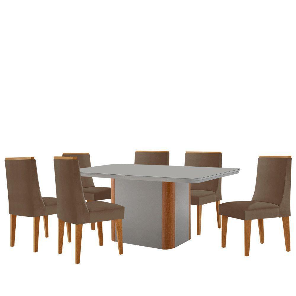 Mesa De Jantar Isadora 180cm Tampo Mdf Vidro Com 6 Cadeiras Veludo Capuccino Off White Naturale Serigrafia - 2