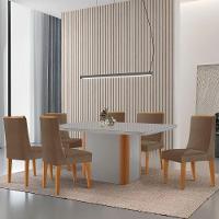 Mesa De Jantar Isadora 180cm Tampo Mdf Vidro Com 6 Cadeiras Veludo Capuccino Off White Naturale Serigrafia - 1