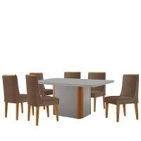 Mesa De Jantar Isadora 180cm Tampo Mdf Vidro Com 6 Cadeiras Veludo Capuccino Off White Naturale Serigrafia - 2