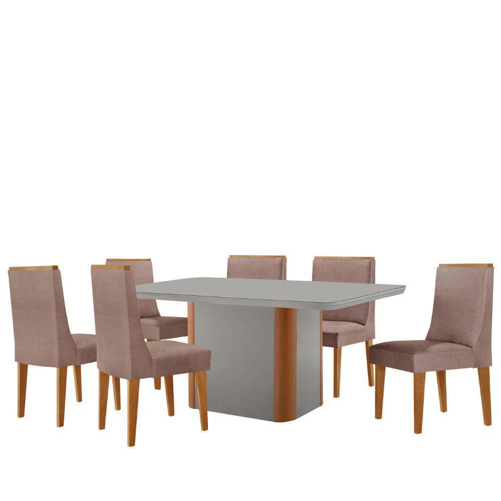 Mesa De Jantar Isadora 180cm Tampo Mdf Vidro Com 6 Cadeiras Linho Capuccino Off Naturale Serigrafia - 2
