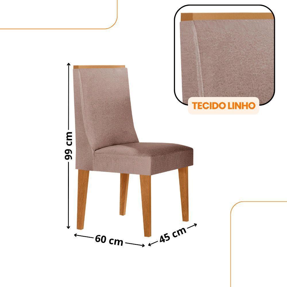 Mesa De Jantar Isadora 180cm Tampo Mdf Vidro Com 6 Cadeiras Linho Capuccino Off Naturale Serigrafia - 3