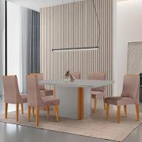 Mesa De Jantar Isadora 180cm Tampo Mdf Vidro Com 6 Cadeiras Linho Capuccino Off Naturale Serigrafia - 1