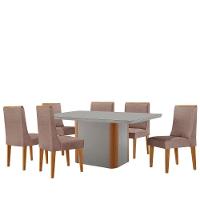 Mesa De Jantar Isadora 180cm Tampo Mdf Vidro Com 6 Cadeiras Linho Capuccino Off Naturale Serigrafia - 2