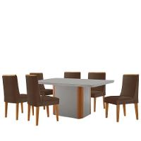 Mesa De Jantar Isadora 180cm Tampo Mdf Vidro Com 6 Cadeiras Veludo Marrom Naturale Serigrafia Off White - 2