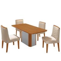Mesa De Jantar Isadora 120cm Tampo Mdf Laminado 4 Cadeiras Eloise Veludo Creme Naturale Off White - 2