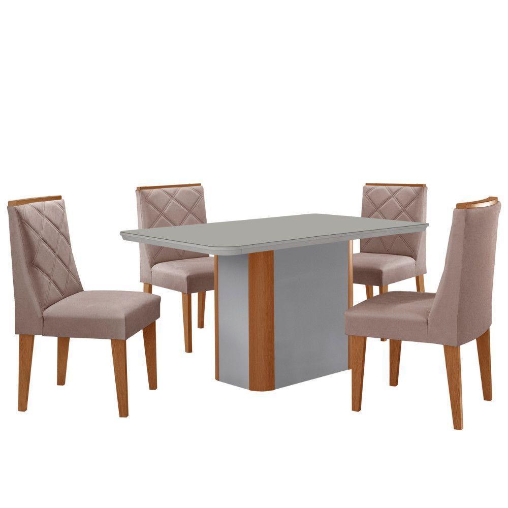 Mesa De Jantar Isadora 120cm Tampo Mdf Vidro Com 4 Cadeiras Linho Capuccino Off Naturale Serigrafia - 2