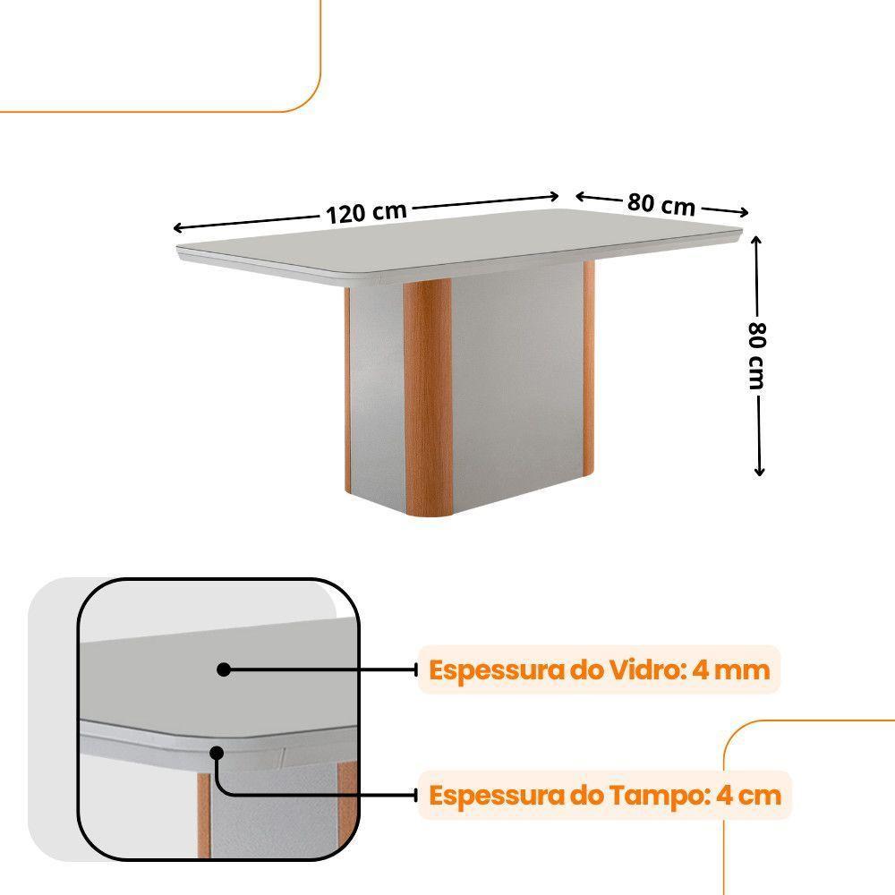 Mesa De Jantar Isadora 120cm Tampo Mdf Vidro Com 4 Cadeiras Linho Capuccino Off Naturale Serigrafia - 4