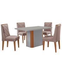 Mesa De Jantar Isadora 120cm Tampo Mdf Vidro Com 4 Cadeiras Linho Capuccino Off Naturale Serigrafia - 2