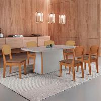 Mesa Jantar Diane 180cm Tampo Mdf Vidro 6 Cadeiras Copper Prem Moderna Tork Naturale Serigrafia Off White - 1