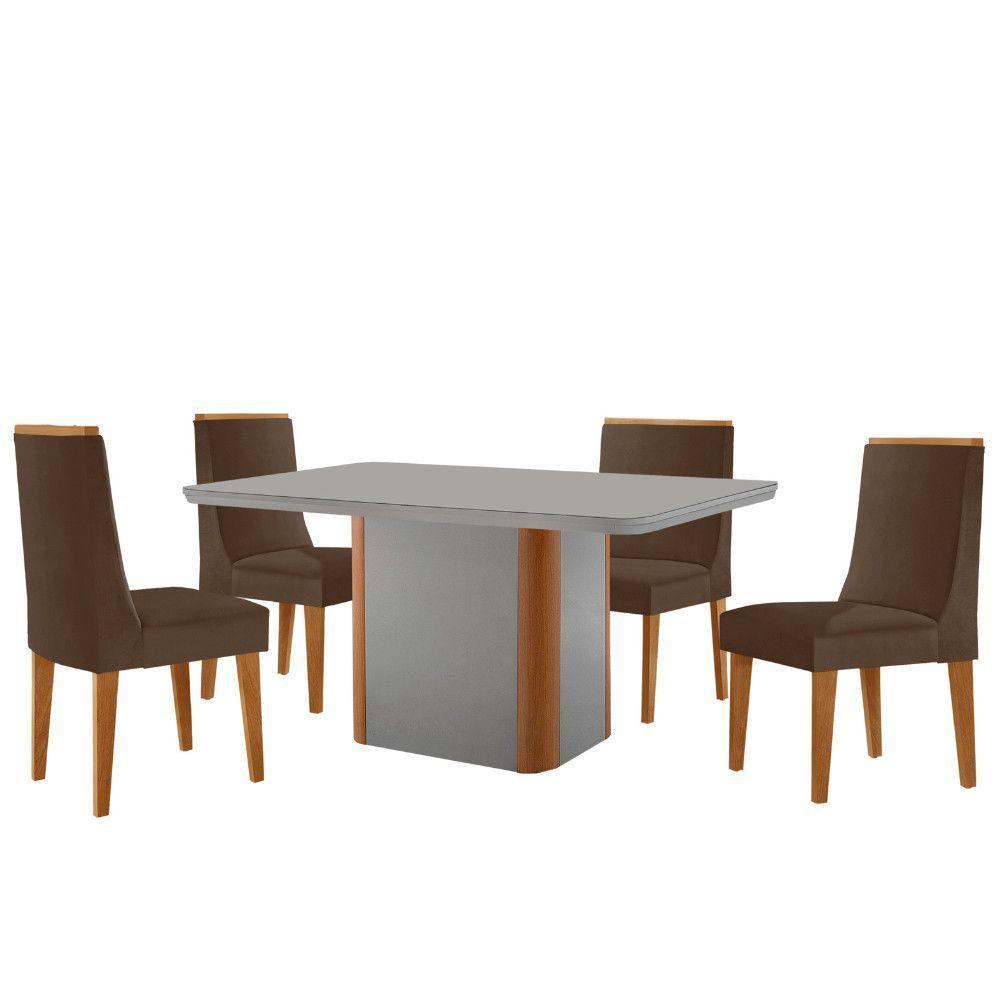 Mesa De Jantar Isadora 120cm Tampo Mdf Vidro Com 4 Cadeiras Veludo Marrom Off White Naturale Serigrafia - 2