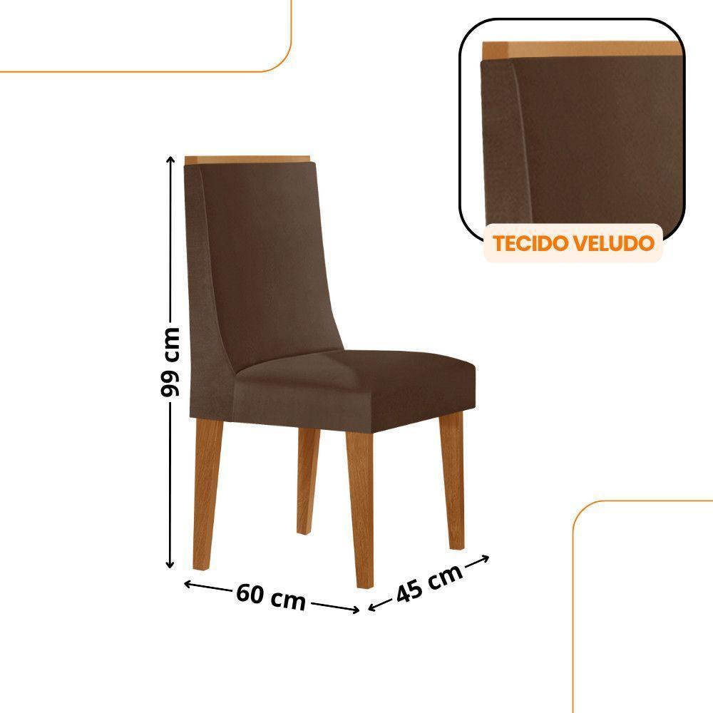 Mesa De Jantar Isadora 120cm Tampo Mdf Vidro Com 4 Cadeiras Veludo Marrom Off White Naturale Serigrafia - 3