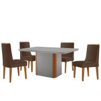 Mesa De Jantar Isadora 120cm Tampo Mdf Vidro Com 4 Cadeiras Veludo Marrom Off White Naturale Serigrafia - 2