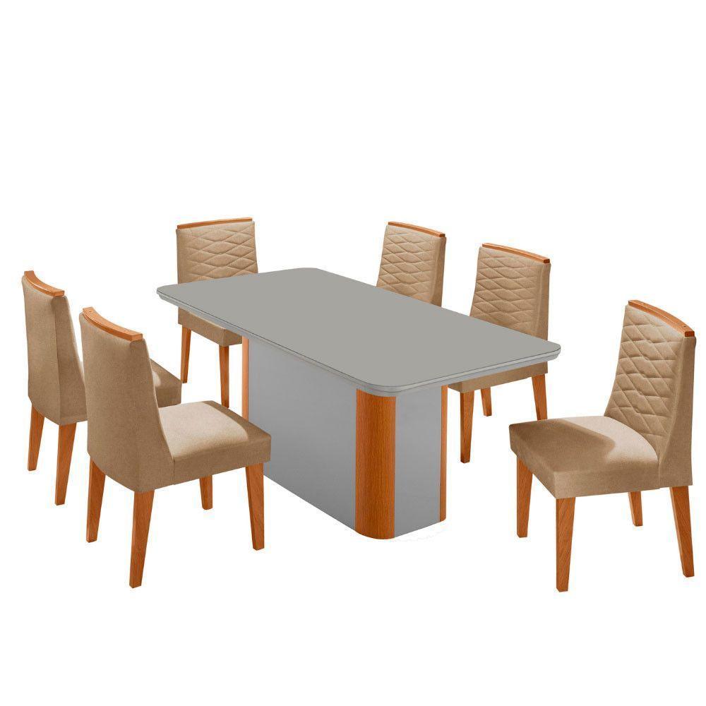 Mesa De Jantar Isadora 180cm Tampo Mdf Vidro Com 6 Cadeiras Turim 07 Naturale Serigrafia Off White - 2