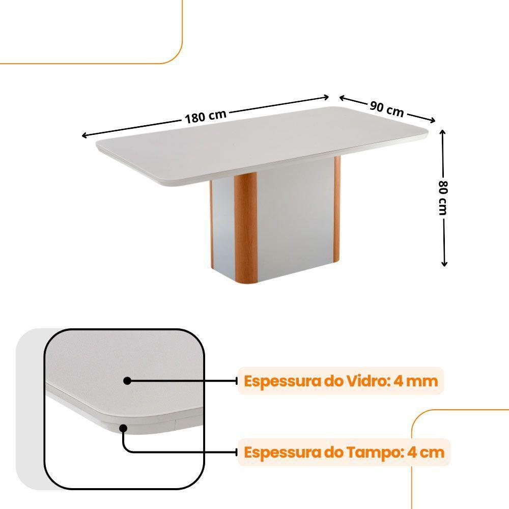 Mesa De Jantar Isadora 180cm Tampo Mdf Vidro Com 6 Cadeiras Turim 07 Naturale Serigrafia Off White - 4