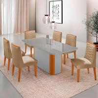Mesa De Jantar Isadora 180cm Tampo Mdf Vidro Com 6 Cadeiras Turim 07 Naturale Serigrafia Off White - 1