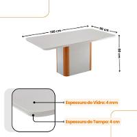 Mesa De Jantar Isadora 180cm Tampo Mdf Vidro Com 6 Cadeiras Turim 07 Naturale Serigrafia Off White