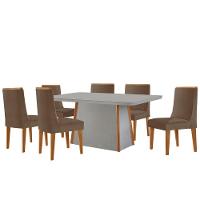 Mesa De Jantar Diane 180cm Tampo Mdf Vidro 6 Cadeiras Lisboa Moderna Veludo Capuccino Off White Naturale Serigrafia - 2
