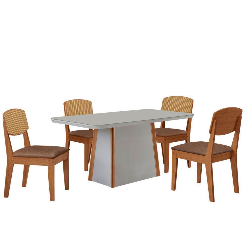 Mesa Jantar Diane 120cm Tampo Mdf Vidro 4 Cadeiras Copper Prem Moderna Tork Naturale Serigrafia Off White - 4