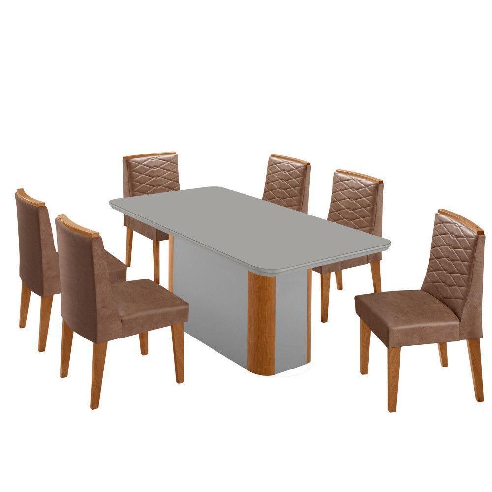 Mesa De Jantar Isadora 180cm Tampo Mdf Vidro Com 6 Cadeiras Tork Naturale Serigrafia Off White - 2