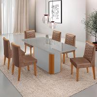 Mesa De Jantar Isadora 180cm Tampo Mdf Vidro Com 6 Cadeiras Tork Naturale Serigrafia Off White - 1