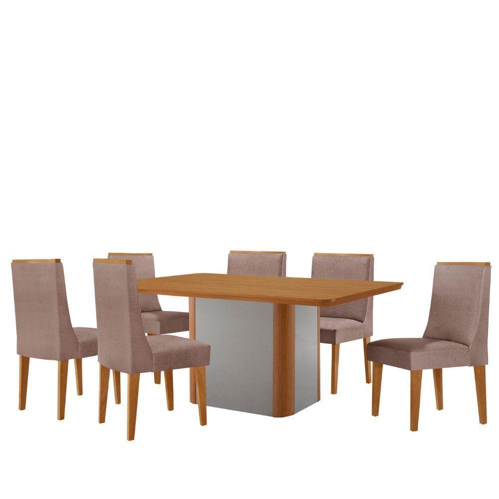 Mesa De Jantar Isadora 180cm Tampo Mdf Laminado Linho Capuccino Naturale Off White - 2