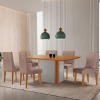 Mesa De Jantar Isadora 180cm Tampo Mdf Laminado Linho Capuccino Naturale Off White - 1