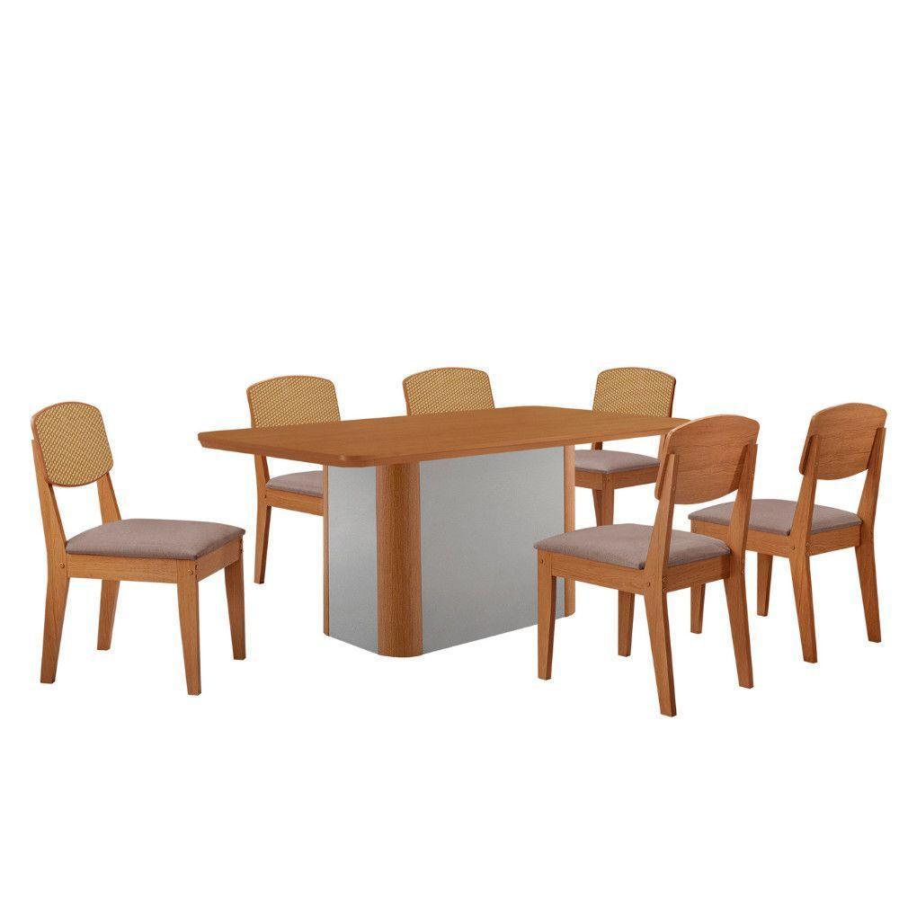 Mesa De Jantar Isadora 180cm Tampo Mdf Laminado Linho Capuccino Naturale Off White - 2