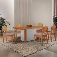 Mesa De Jantar Isadora 180cm Tampo Mdf Laminado Linho Capuccino Naturale Off White - 1