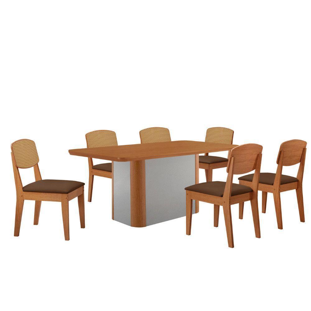 Mesa De Jantar Isadora 180cm Tampo Mdf Laminado Veludo Marrom Naturale Off White - 2