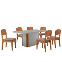 Mesa De Jantar Isadora 180cm Tampo Mdf Vidro Com 6 Cadeiras Linho Capuccino Tork Off White - 2