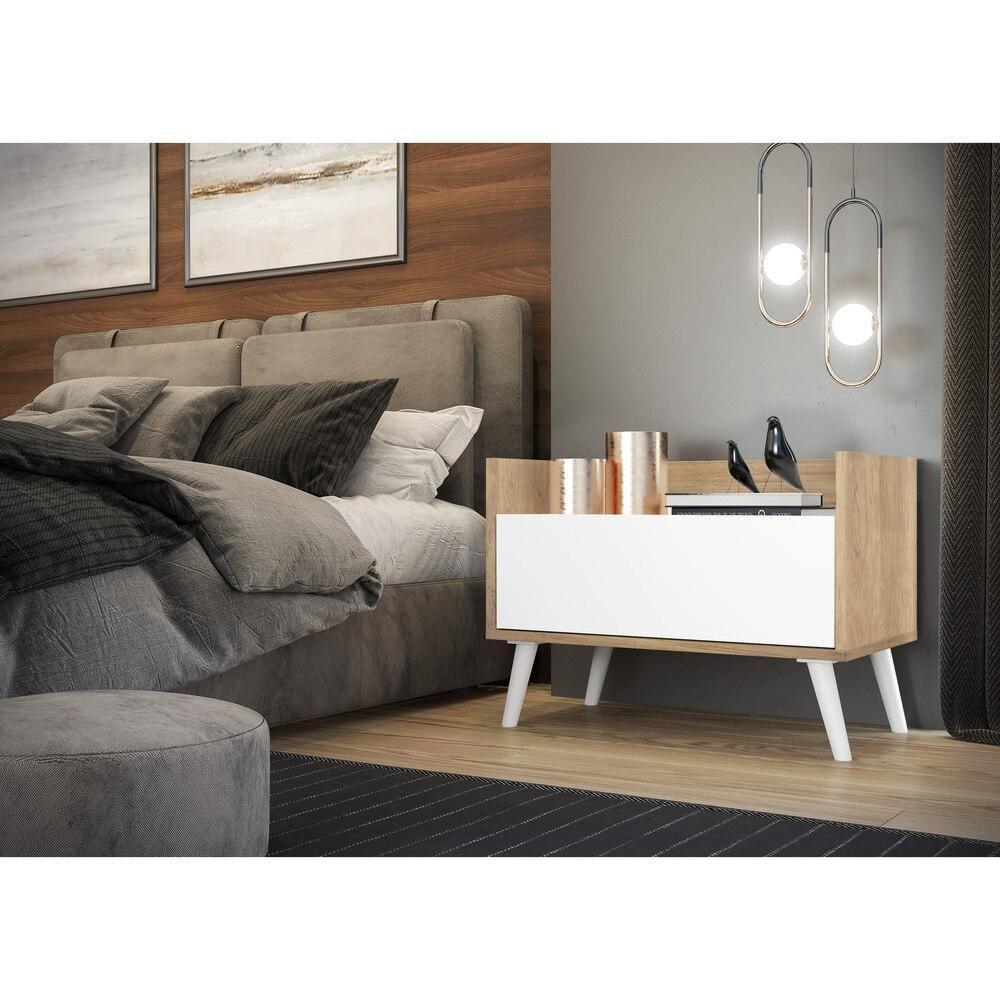 Mesa De Cabeceira 80Cm Retrô Multimóveis V4000 Rustic/Branca Rustic/Branco - 2