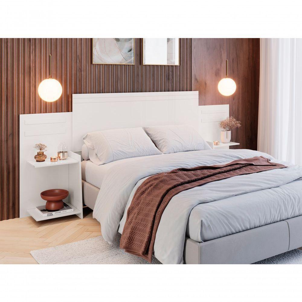 Cabeceira Cama Casal/Queen/Solt: 2 Nichos + Design Ajustável Branco - 1