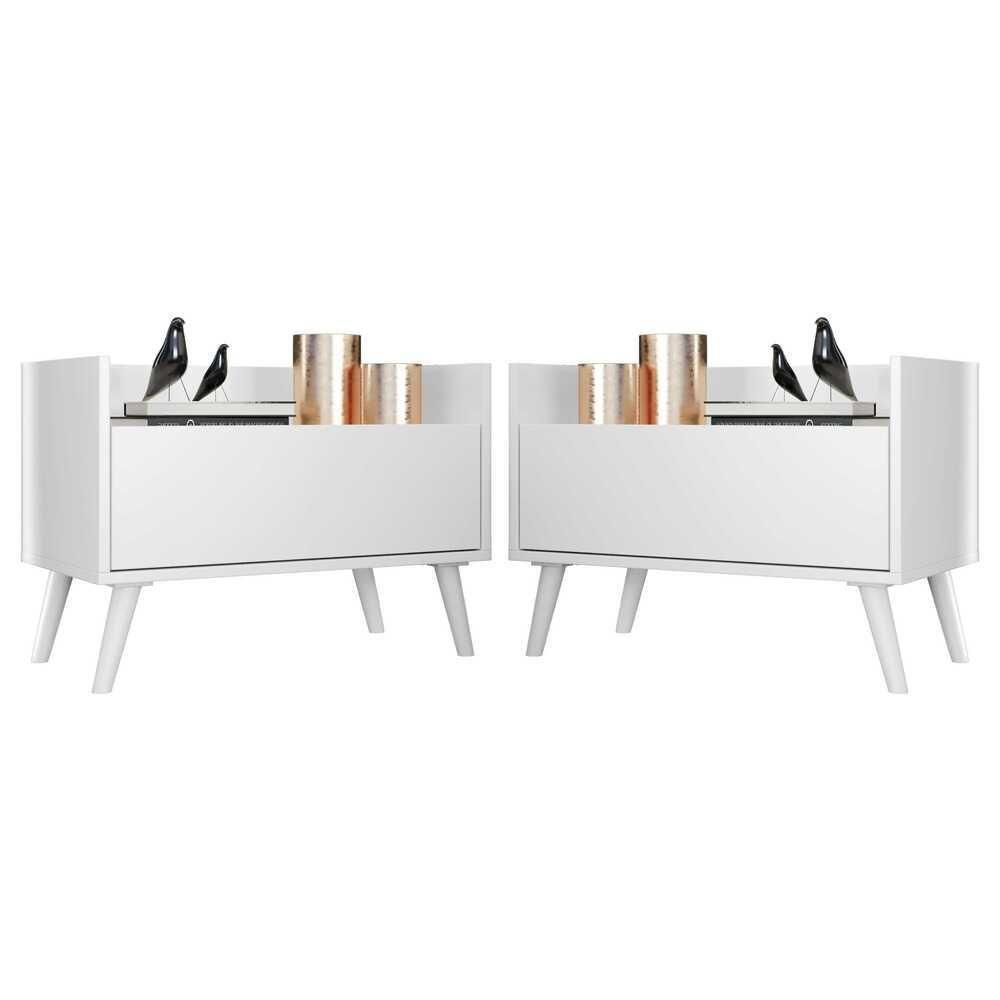 Kit Com 2 Mesas De Cabeceira 80Cm Retrô Multimóveis V4002 Branca Branco - 1