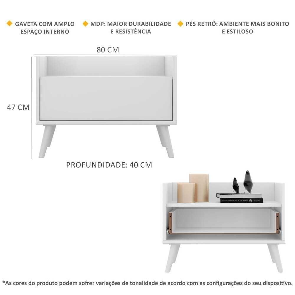 Kit Com 2 Mesas De Cabeceira 80Cm Retrô Multimóveis V4002 Branca Branco - 6