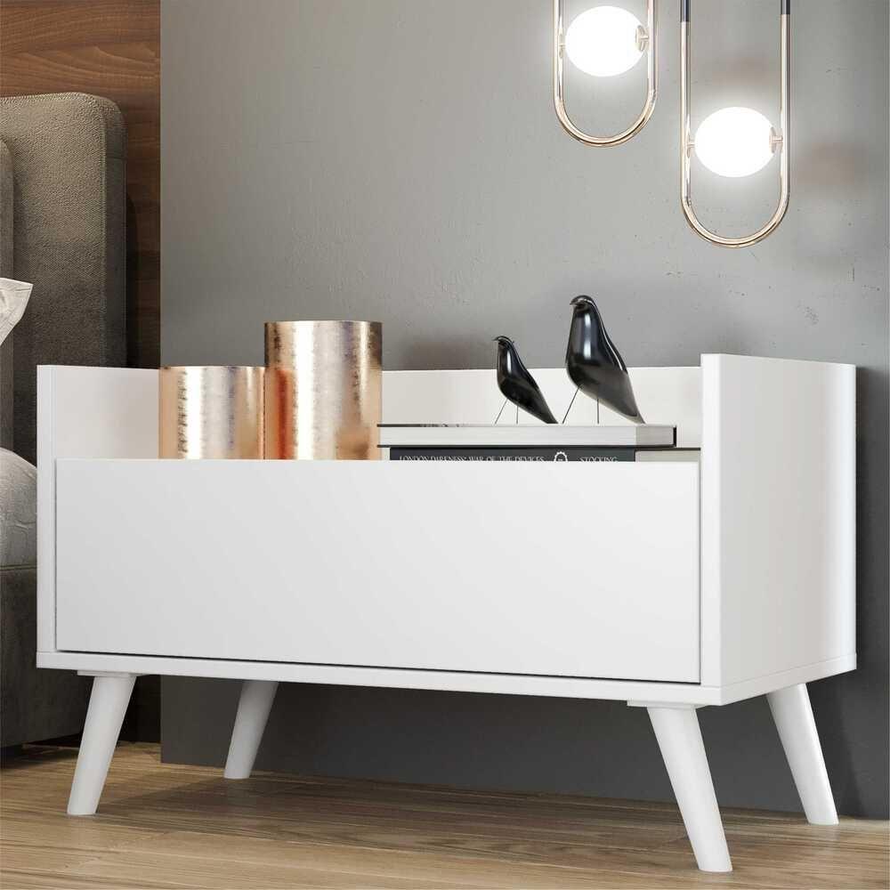 Kit Com 2 Mesas De Cabeceira 80Cm Retrô Multimóveis V4002 Branca Branco - 7