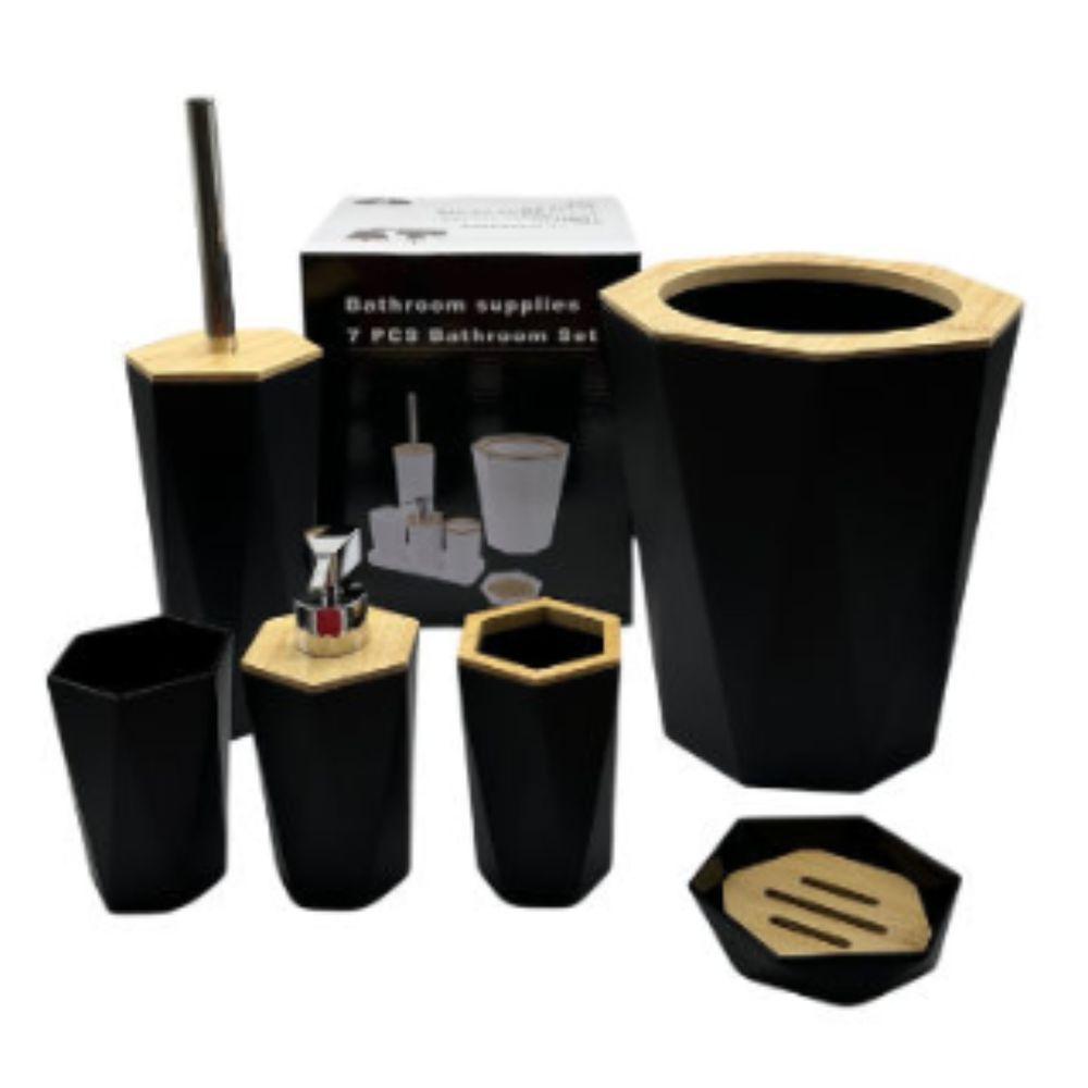 Jogo Banheiro Em Bambu Porta Sabonete Escova Algodão Lixeira Escova Sanitária 6 Peças - 2